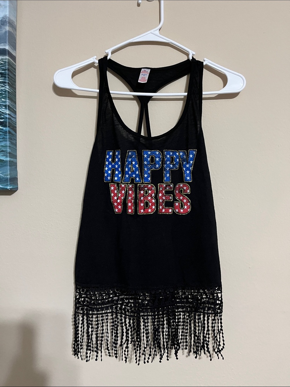 Black Tank Top with 'Happy Vibes' Print